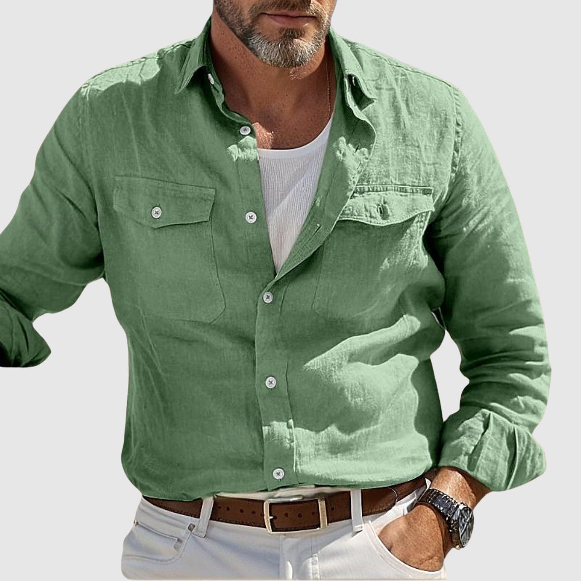 Lorenzo Vitali Coastal Linen Shirt Ash & Harbor