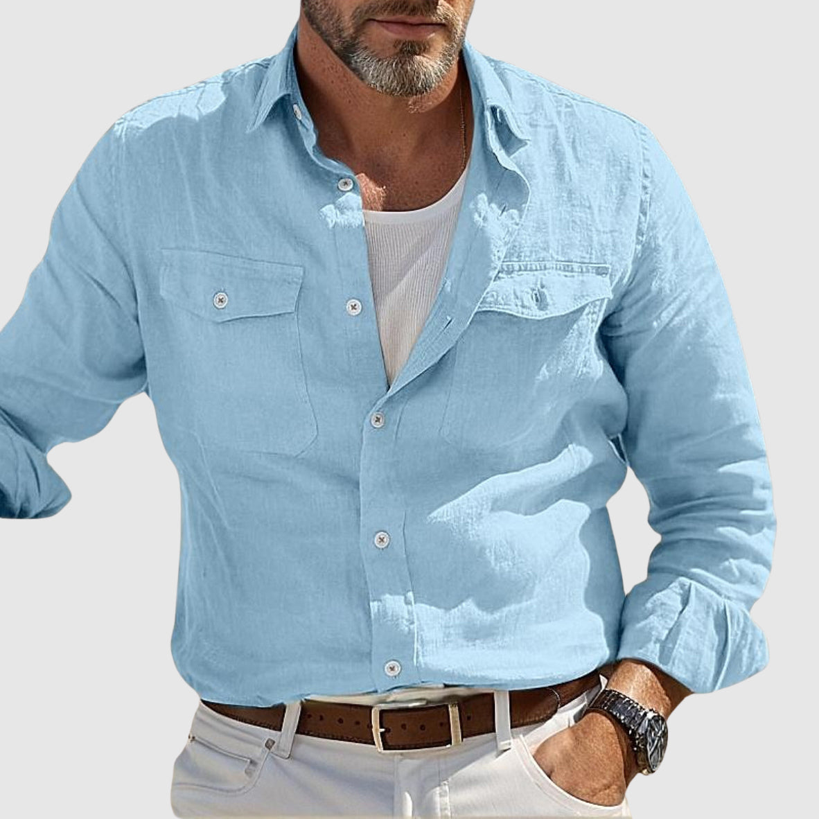 Lorenzo Vitali Coastal Linen Shirt Ash & Harbor