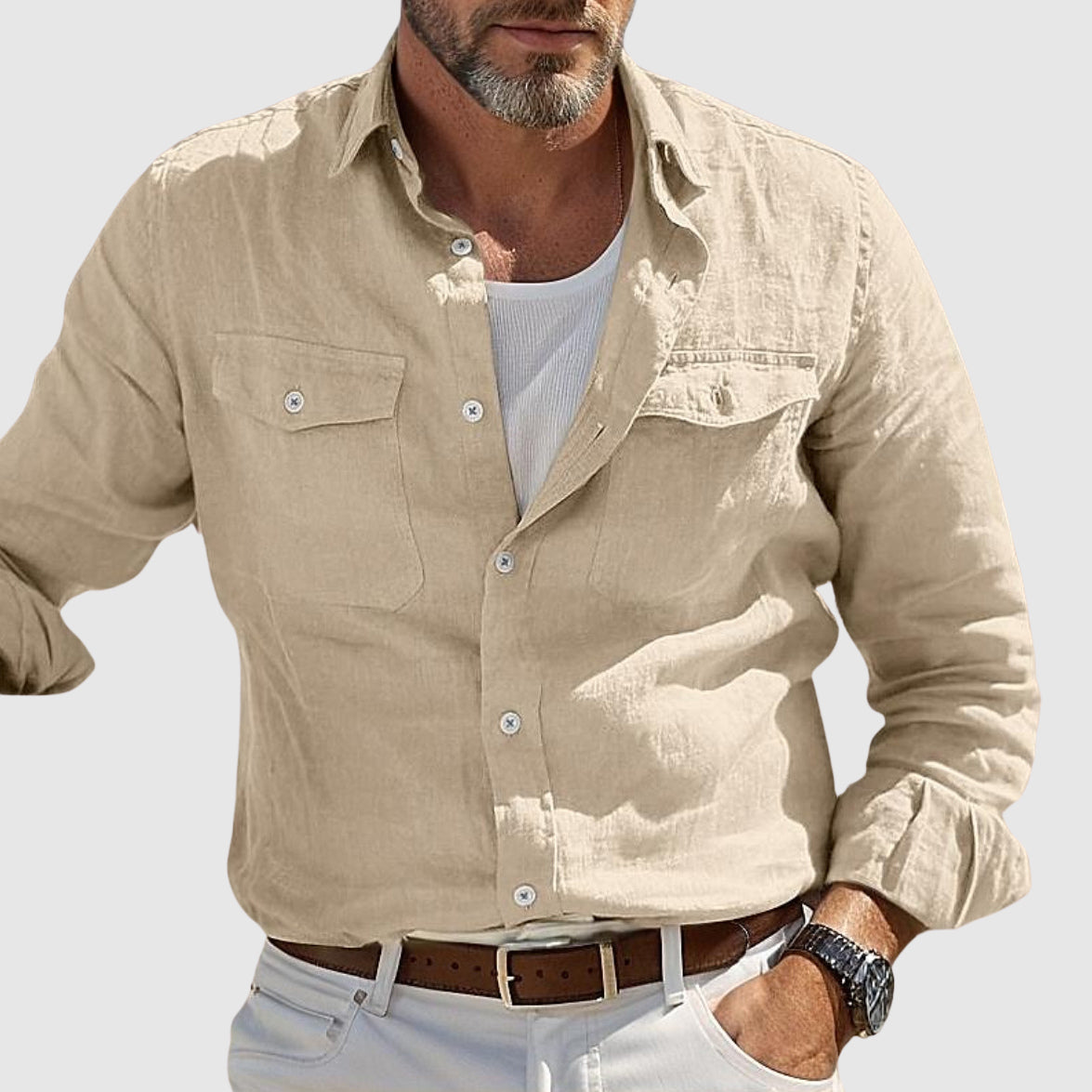 Lorenzo Vitali Coastal Linen Shirt Ash & Harbor