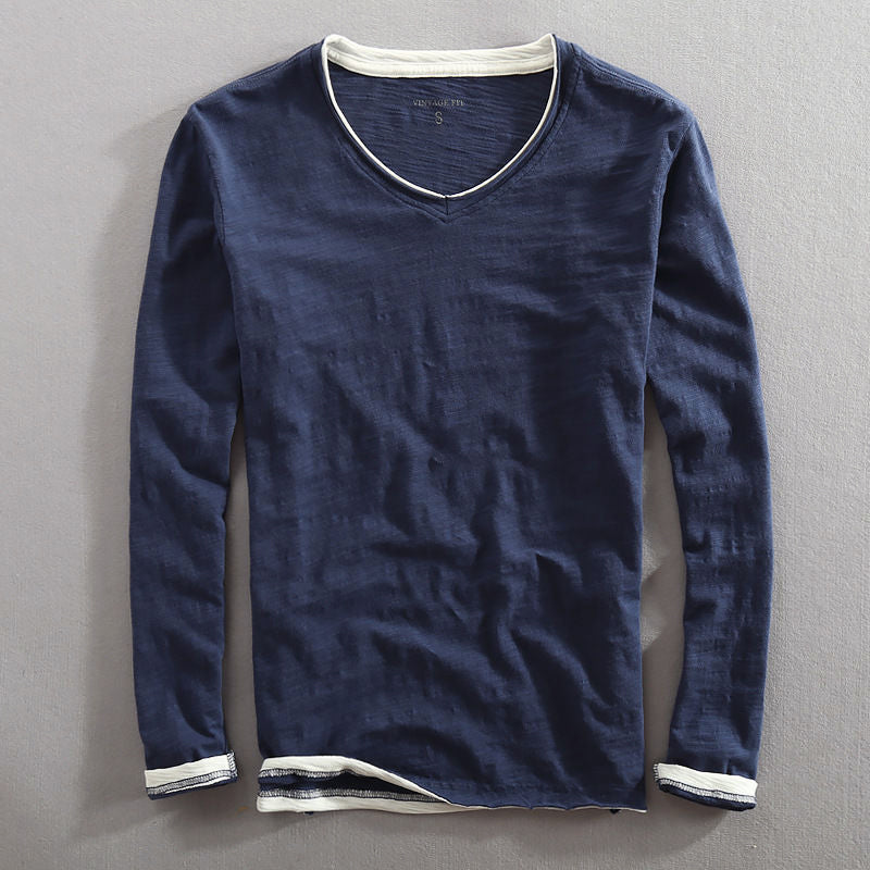 Lorenzo Vitali Cotton V-Neck Long-Sleeve Top Ash & Harbor