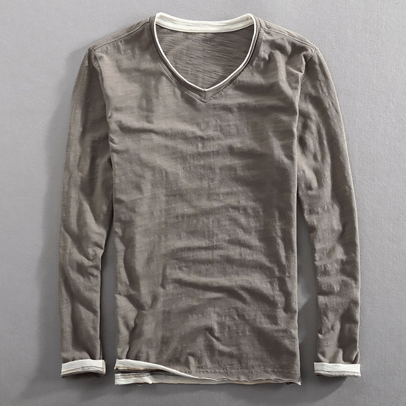 Lorenzo Vitali Cotton V-Neck Long-Sleeve Top Ash & Harbor