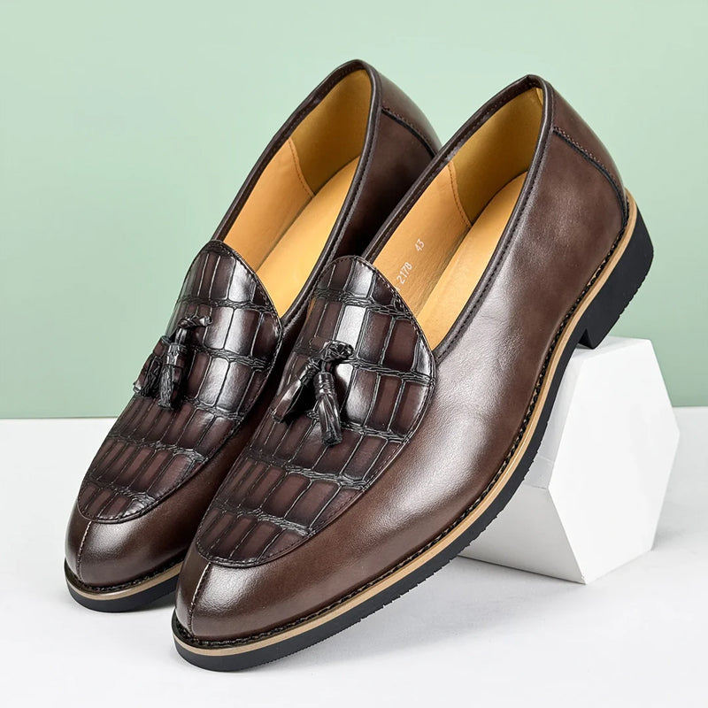 Lorenzo Vitali Croc-Embossed Tassel Loafers Ash & Harbor