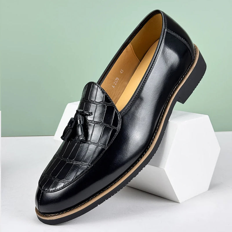 Lorenzo Vitali Croc-Embossed Tassel Loafers Ash & Harbor