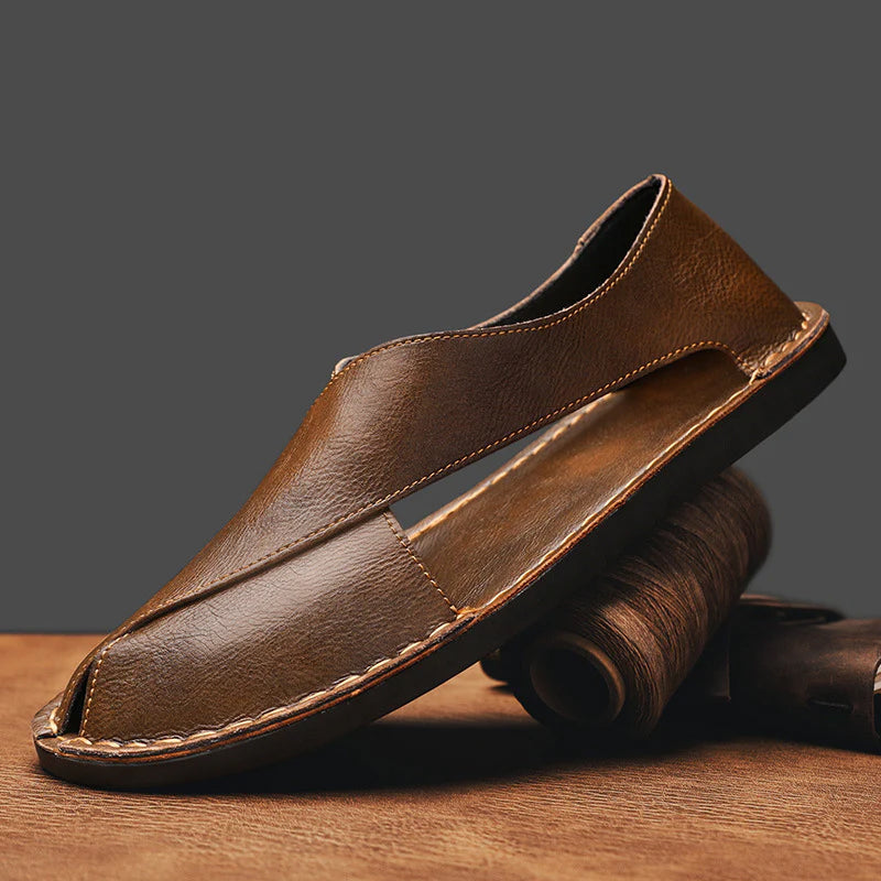 Lorenzo Vitali Cross Front Leather Sandals Ash & Harbor