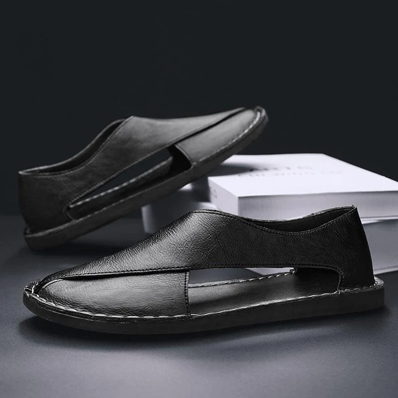 Lorenzo Vitali Cross Front Leather Sandals Ash & Harbor