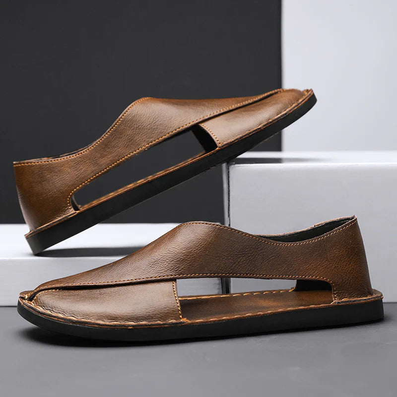Lorenzo Vitali Cross Front Leather Sandals Ash & Harbor