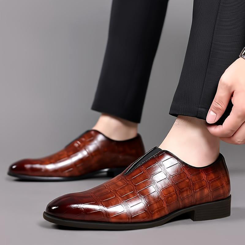 Lorenzo Vitali Glossy Croc-Texture Loafers Ash & Harbor