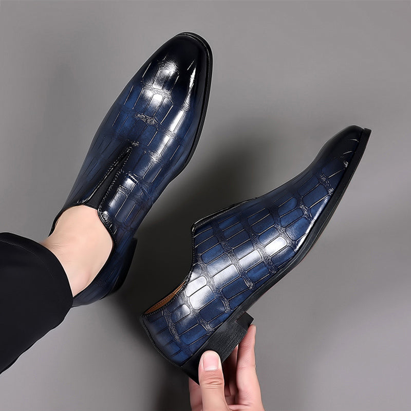 Lorenzo Vitali Glossy Croc-Texture Loafers Ash & Harbor