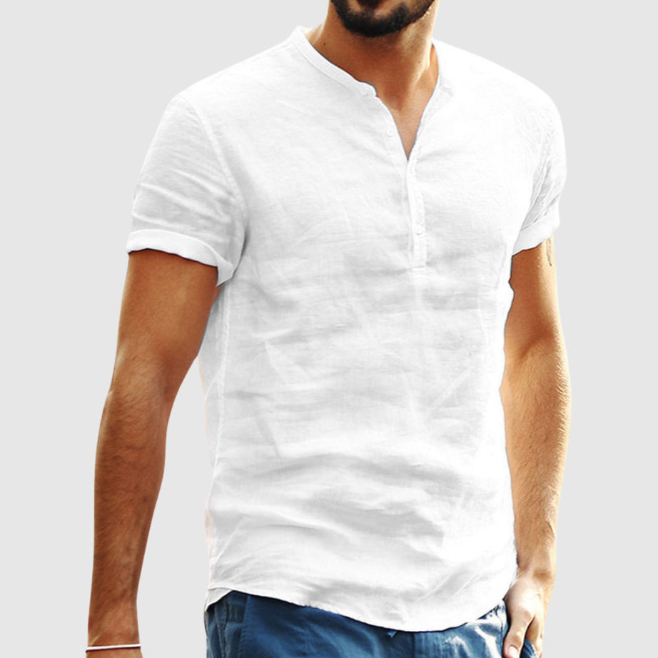 Lorenzo Vitali Linen V-Neck Shirt Ash & Harbor