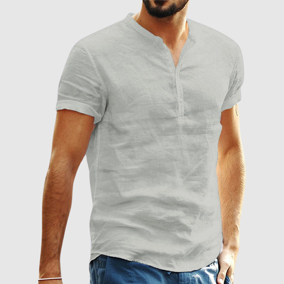 Lorenzo Vitali Linen V-Neck Shirt Ash & Harbor