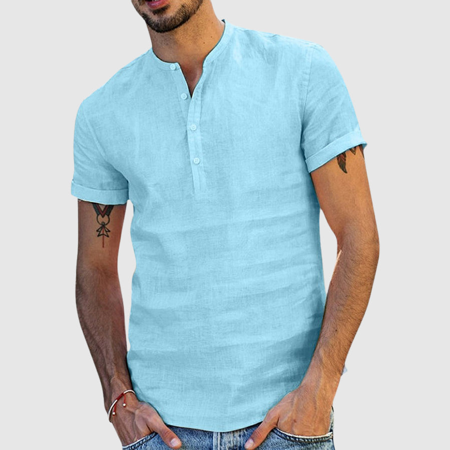 Lorenzo Vitali Linen V-Neck Shirt Ash & Harbor