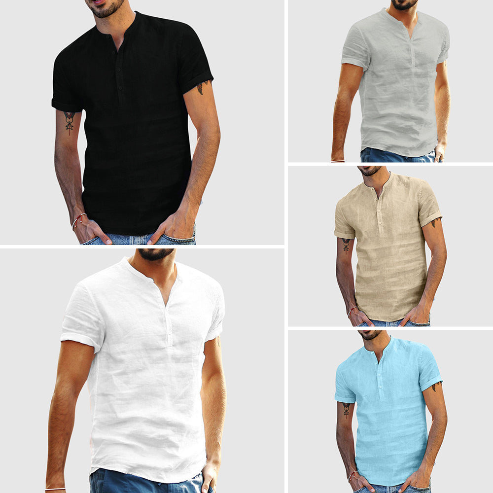 Lorenzo Vitali Linen V-Neck Shirt Ash & Harbor
