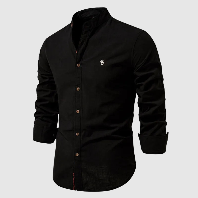 Lorenzo Vitali Stand Collar Cotton Shirt Ash & Harbor