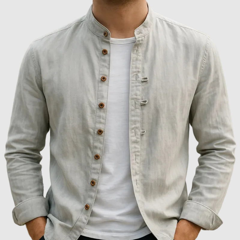 Lorenzo Vitali Cotton Shirt with Mandarin Collar Ash & Harbor