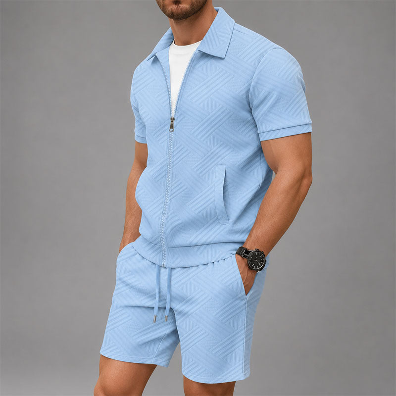 Lucas - Men's Textured Zip-Front Lounge Set Cole Hampton