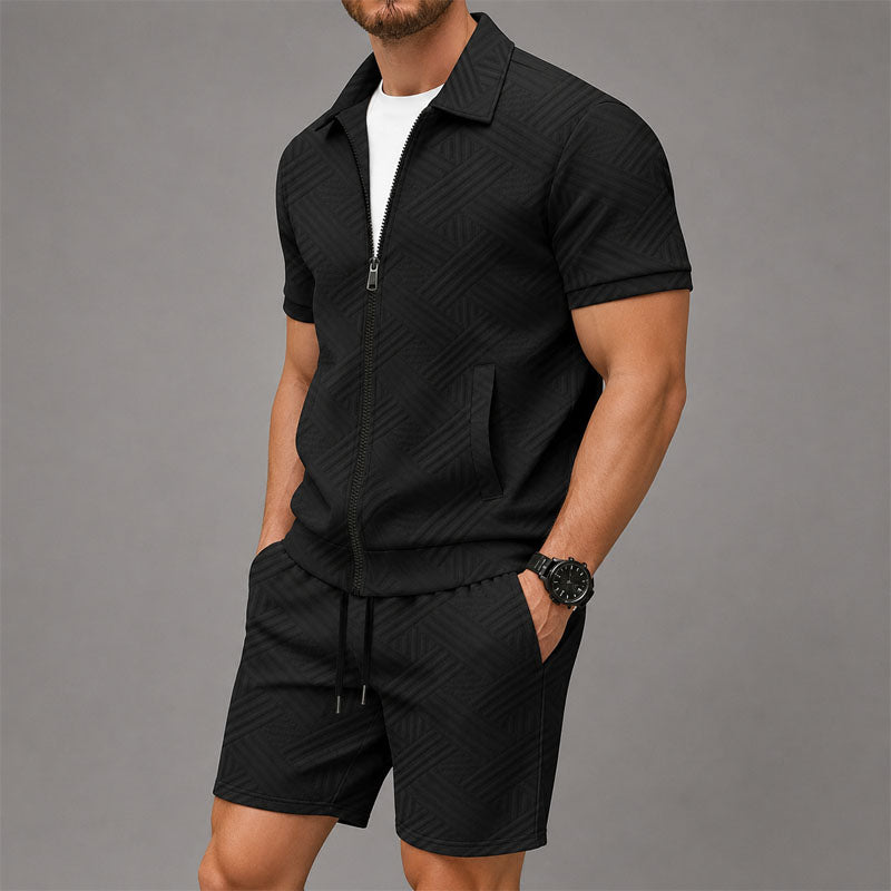 Lucas - Men's Textured Zip-Front Lounge Set Cole Hampton