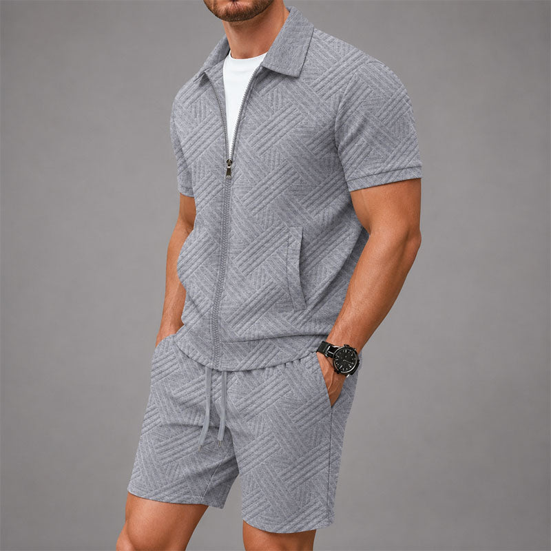 Lucas - Men's Textured Zip-Front Lounge Set Cole Hampton