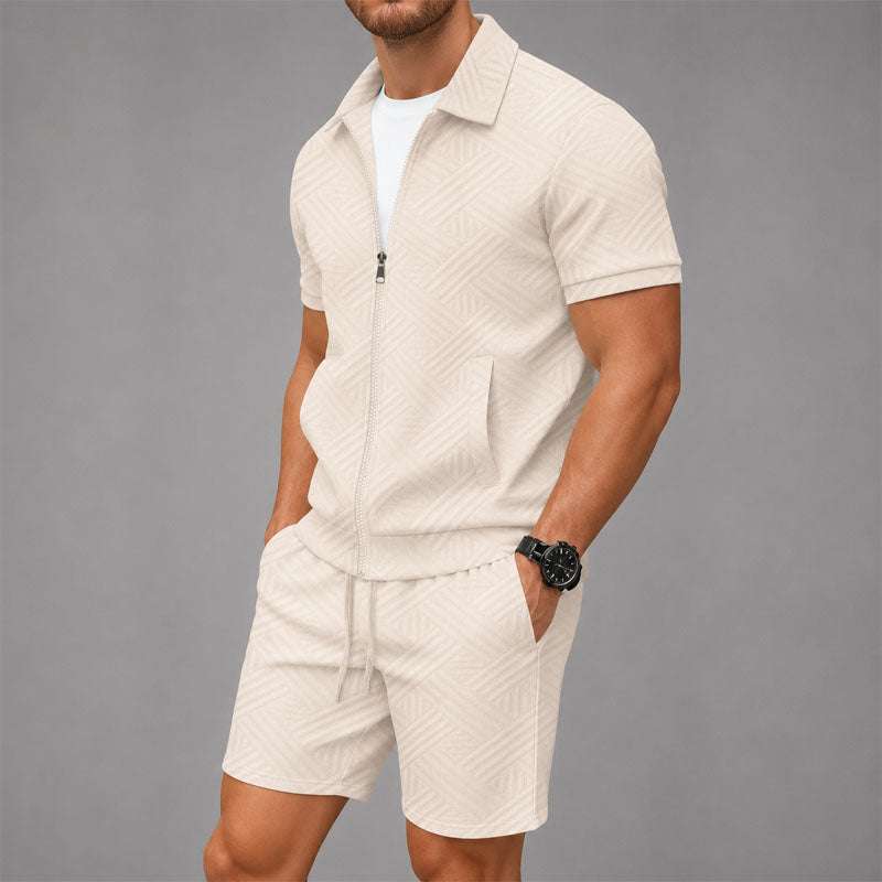 Lucas - Men's Textured Zip-Front Lounge Set Cole Hampton