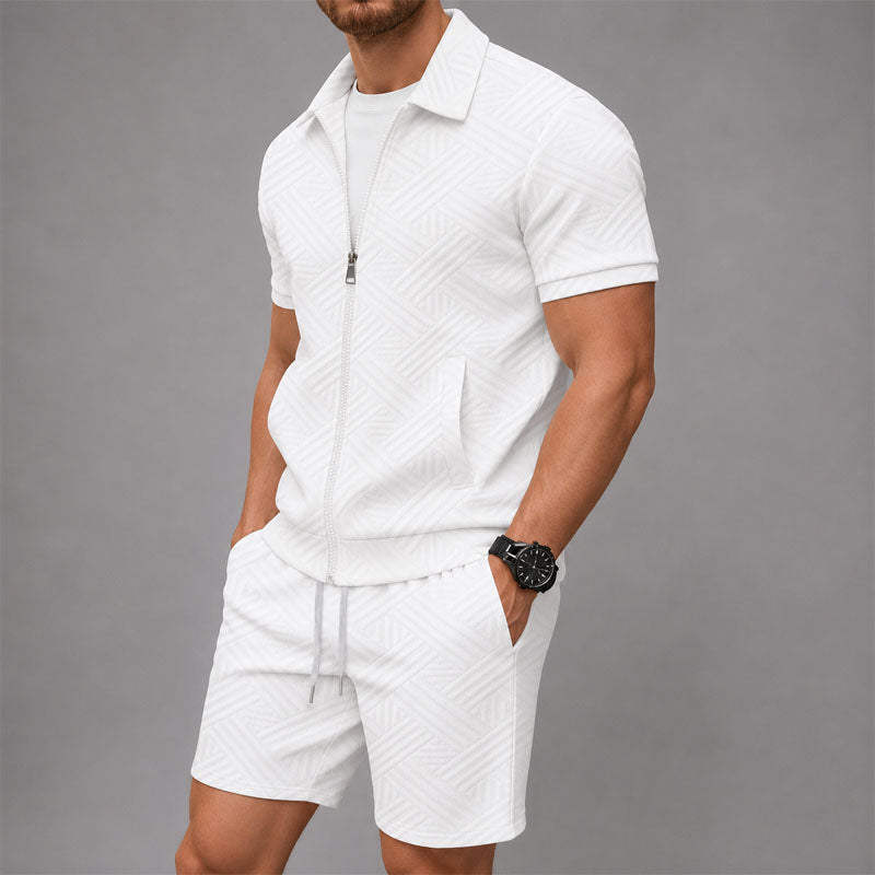 Lucas - Men's Textured Zip-Front Lounge Set Cole Hampton