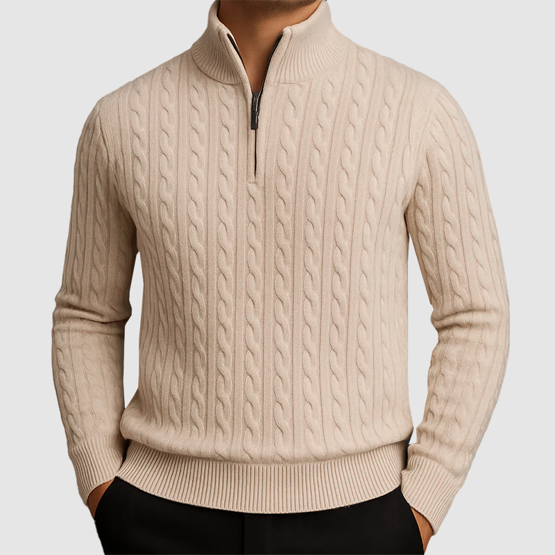 Men’s Cable Knit Quarter-Zip Sweater Ash & Harbor