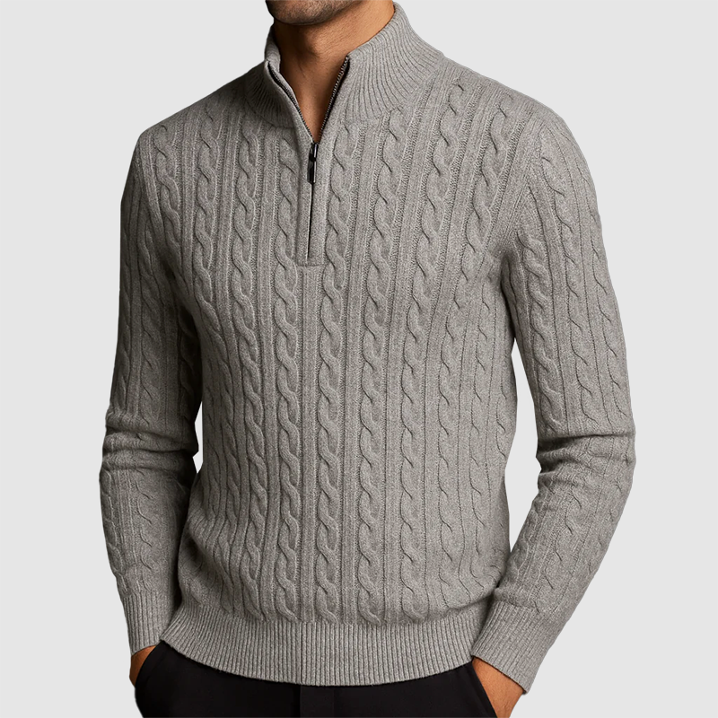 Men’s Cable Knit Quarter-Zip Sweater Ash & Harbor