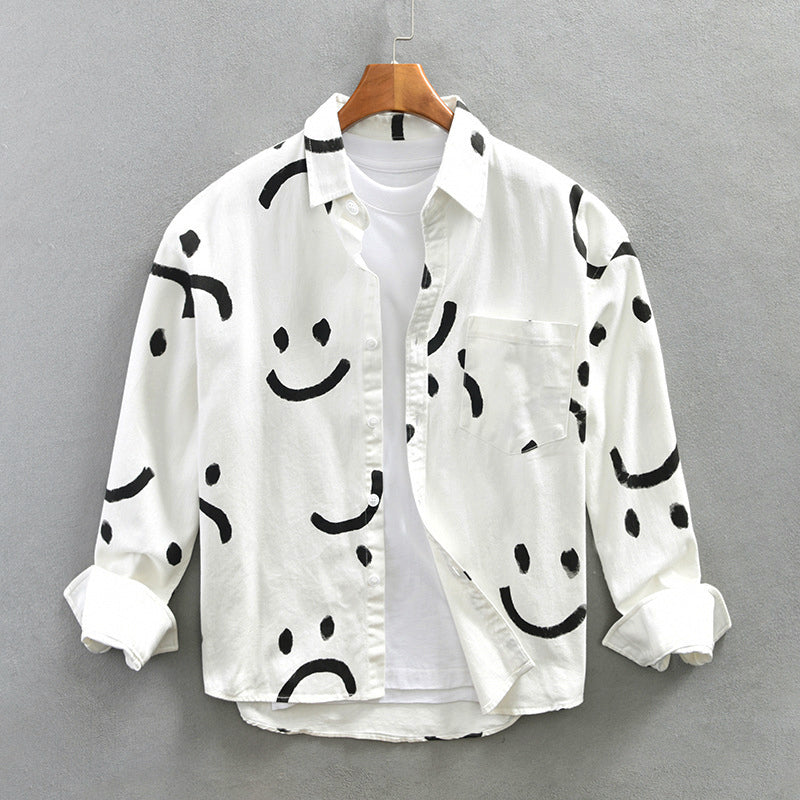Men’s Cotton Long Sleeve Shirt with Smiley Pattern Ash & Harbor