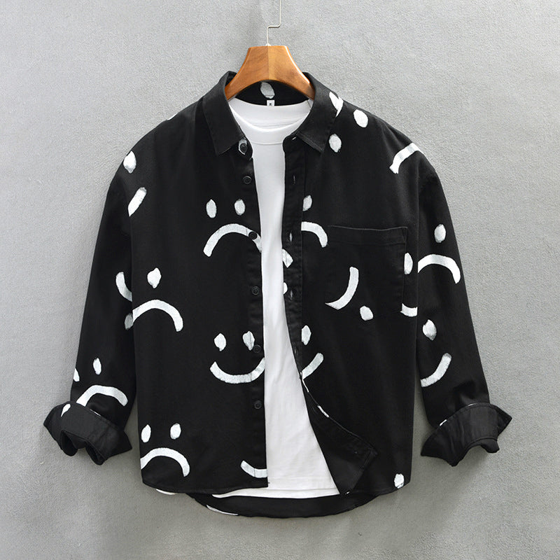 Men’s Cotton Long Sleeve Shirt with Smiley Pattern Ash & Harbor