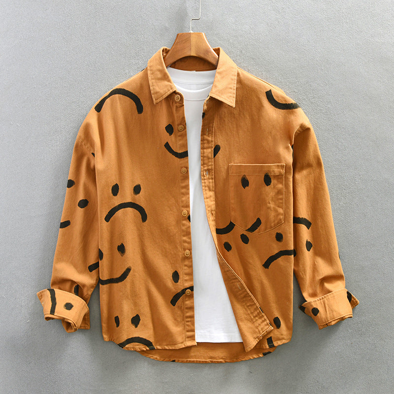 Men’s Cotton Long Sleeve Shirt with Smiley Pattern Ash & Harbor