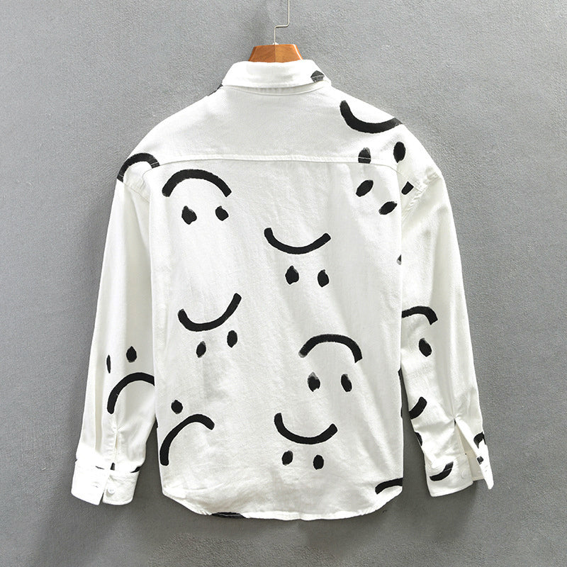 Men’s Cotton Long Sleeve Shirt with Smiley Pattern Ash & Harbor