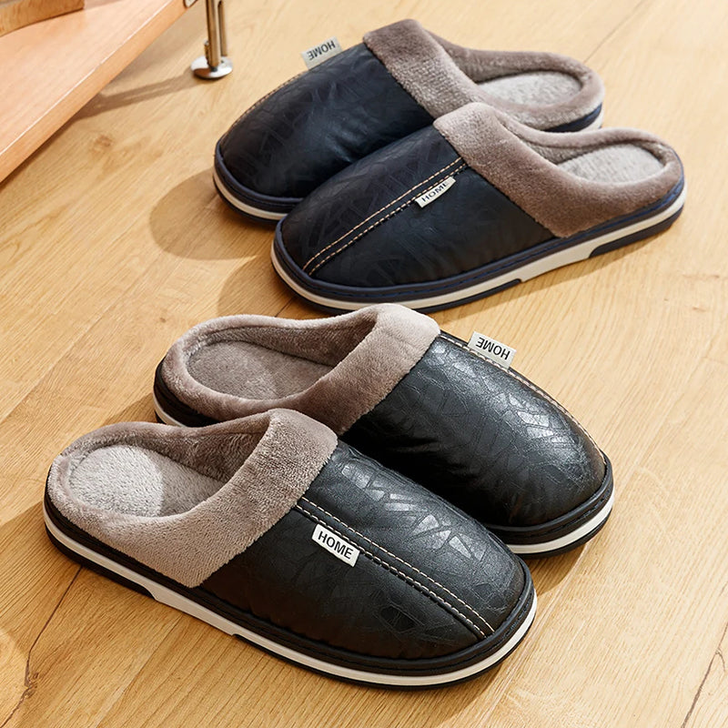 Men’s Faux Leather Indoor Slippers with Plush Lining Ash & Harbor