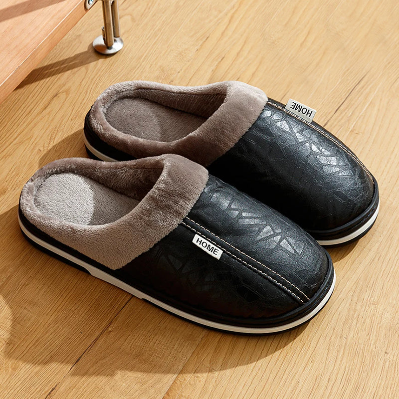 Men’s Faux Leather Indoor Slippers with Plush Lining Ash & Harbor