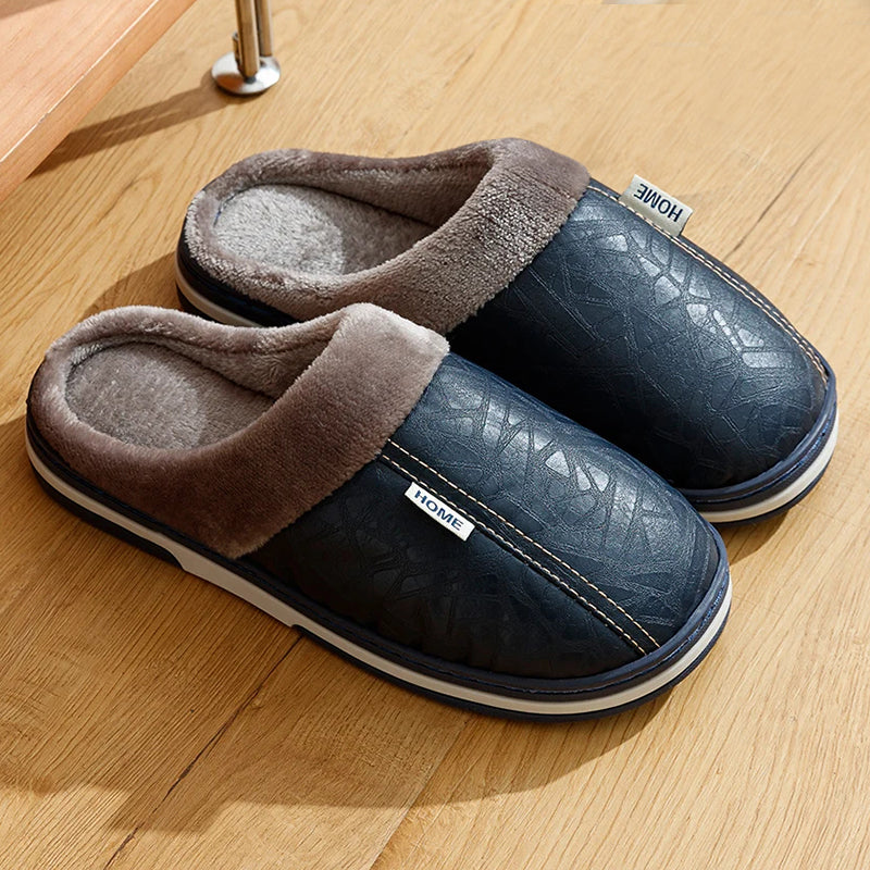 Men’s Faux Leather Indoor Slippers with Plush Lining Ash & Harbor