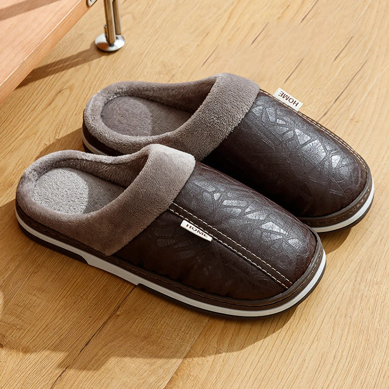 Men’s Faux Leather Indoor Slippers with Plush Lining Ash & Harbor