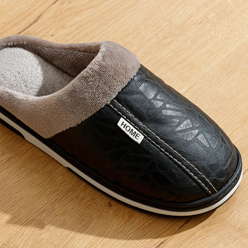 Men’s Faux Leather Indoor Slippers with Plush Lining Ash & Harbor