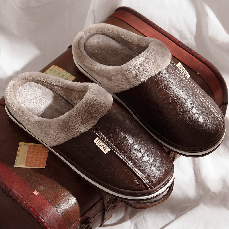 Men’s Faux Leather Slip-On Home Slippers with Plush Lining Ash & Harbor