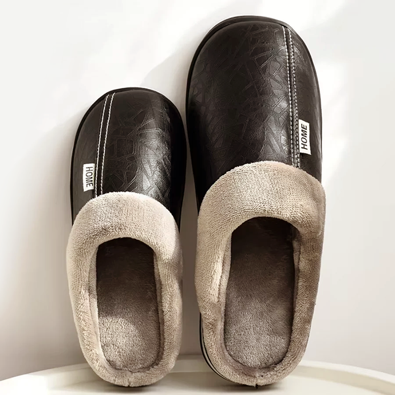 Men’s Faux Leather Slip-On Home Slippers with Plush Lining Ash & Harbor