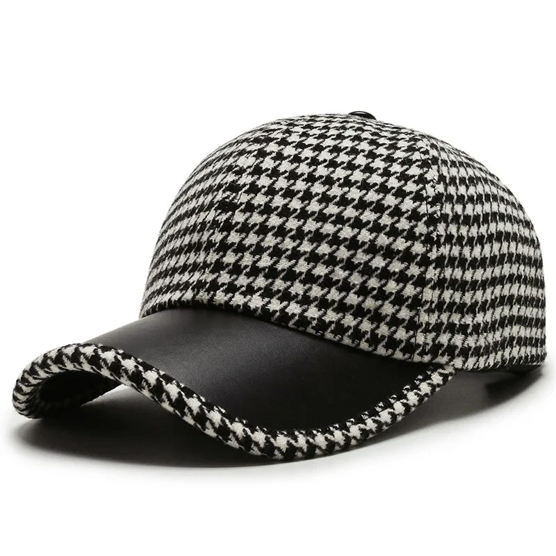Men’s Houndstooth Cap with Faux Leather Detailing Cole Hampton
