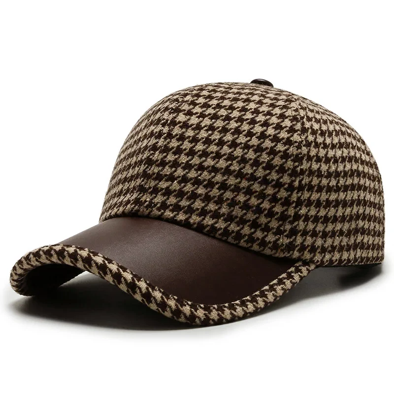 Men’s Houndstooth Cap with Faux Leather Detailing Cole Hampton