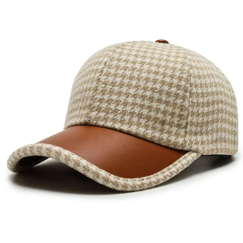 Men’s Houndstooth Cap with Faux Leather Detailing Cole Hampton