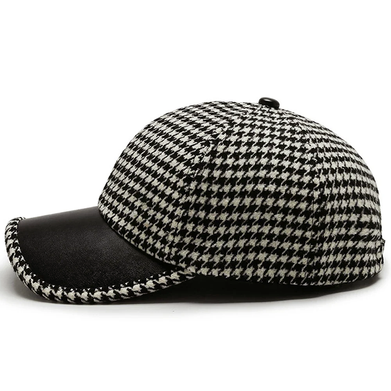 Men’s Houndstooth Cap with Faux Leather Detailing Cole Hampton