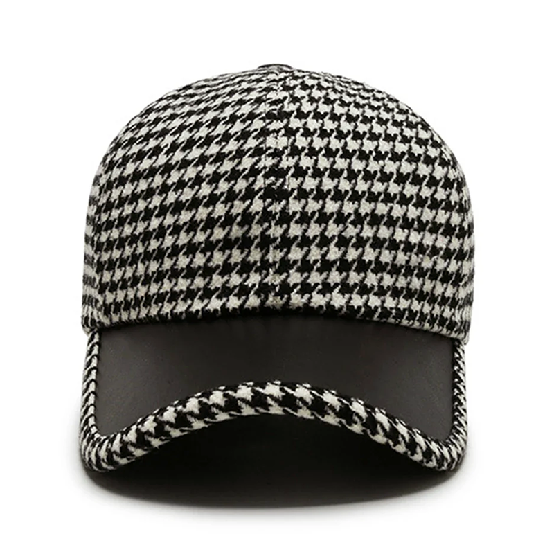 Men’s Houndstooth Cap with Faux Leather Detailing Cole Hampton