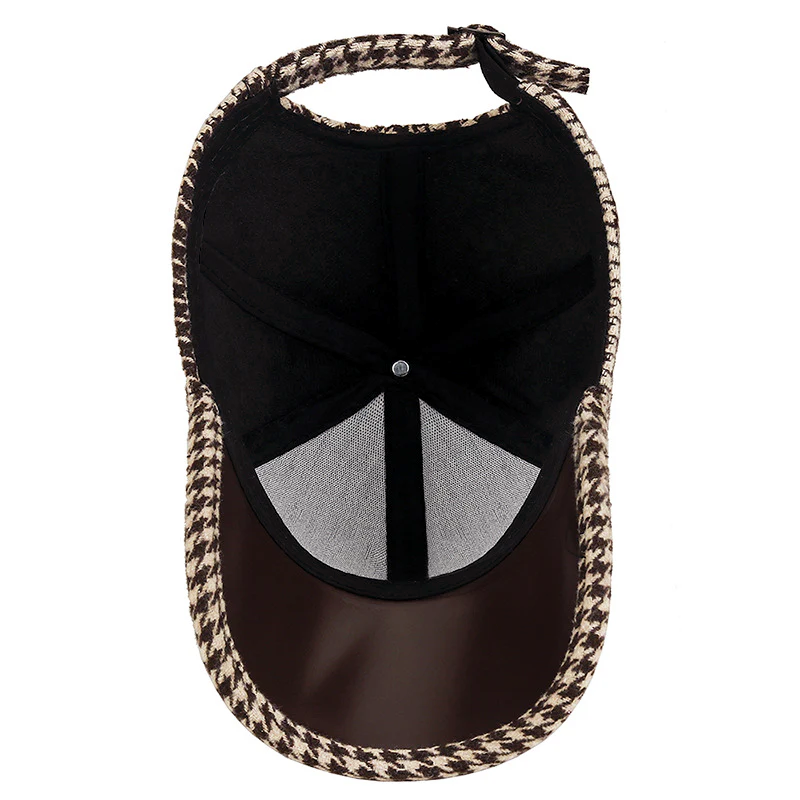 Men’s Houndstooth Cap with Faux Leather Detailing Cole Hampton
