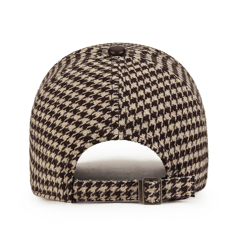 Men’s Houndstooth Cap with Faux Leather Detailing Cole Hampton