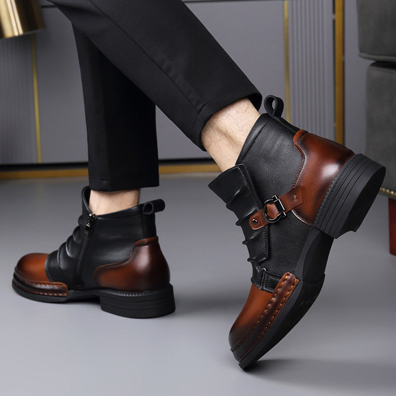 Men’s Two-Tone Genuine Leather Boots with Lace-Up Front Ash & Harbor