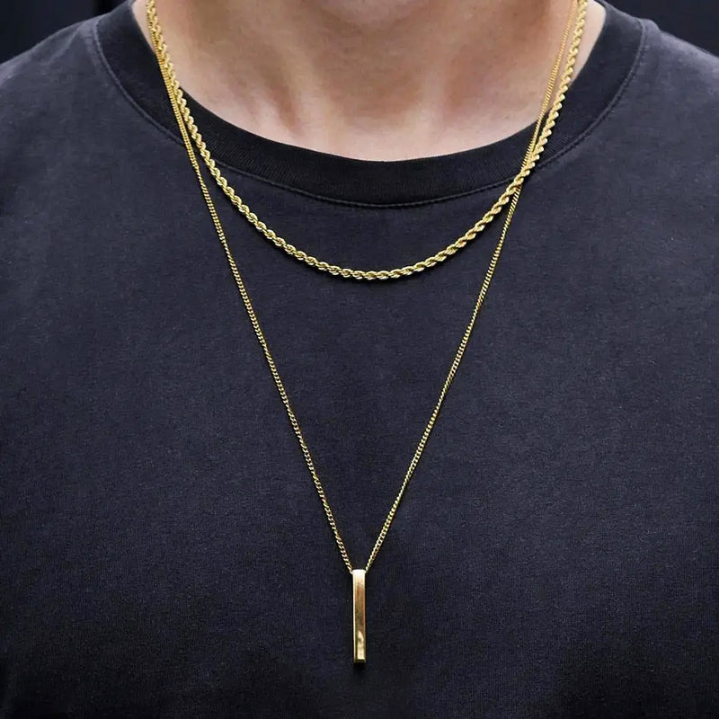 Minimalist Double Chain Necklace with Bar Pendant Cole Hampton