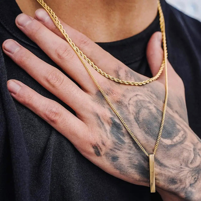 Minimalist Double Chain Necklace with Bar Pendant Cole Hampton