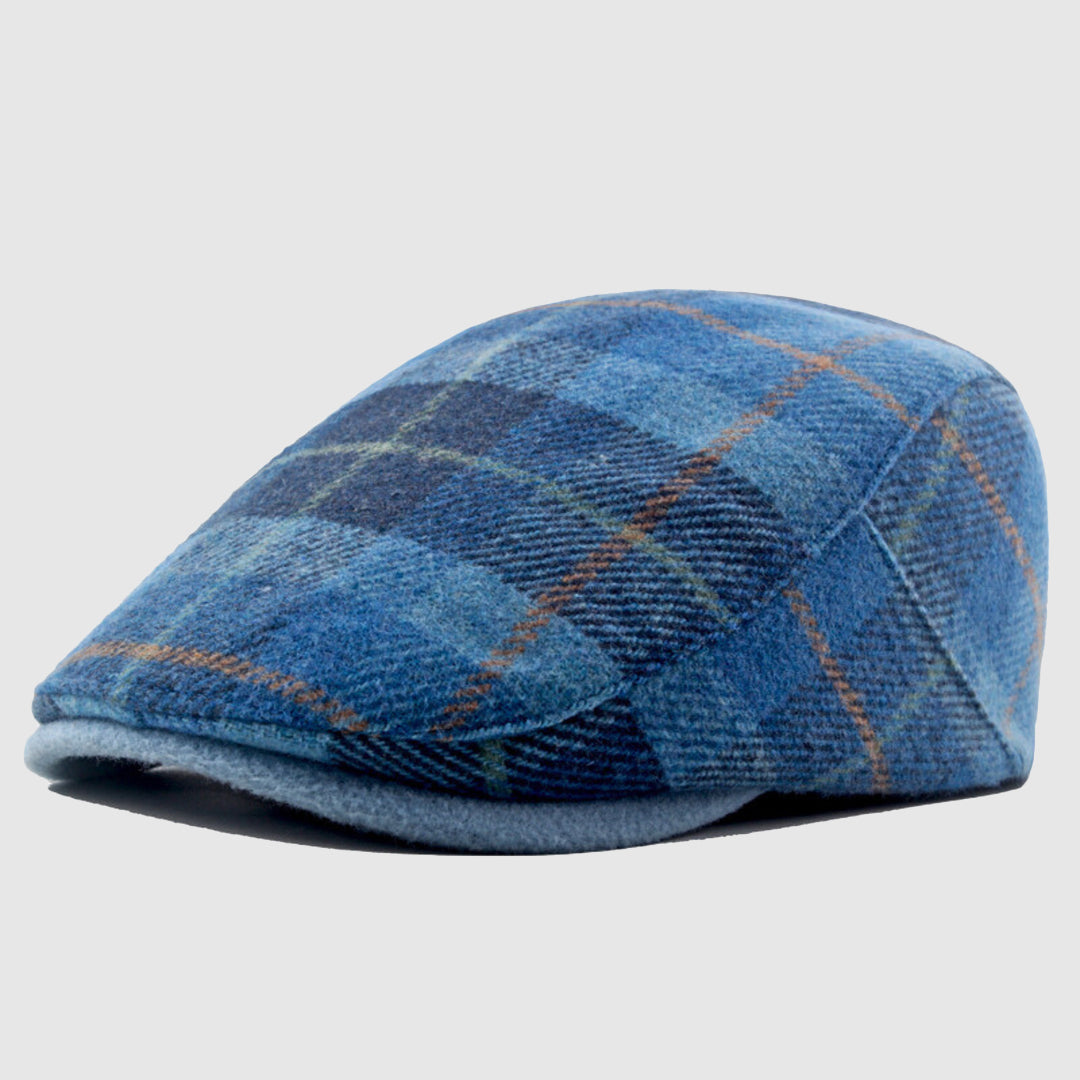 Plaid Flat Cap with Short Brim Cole Hampton