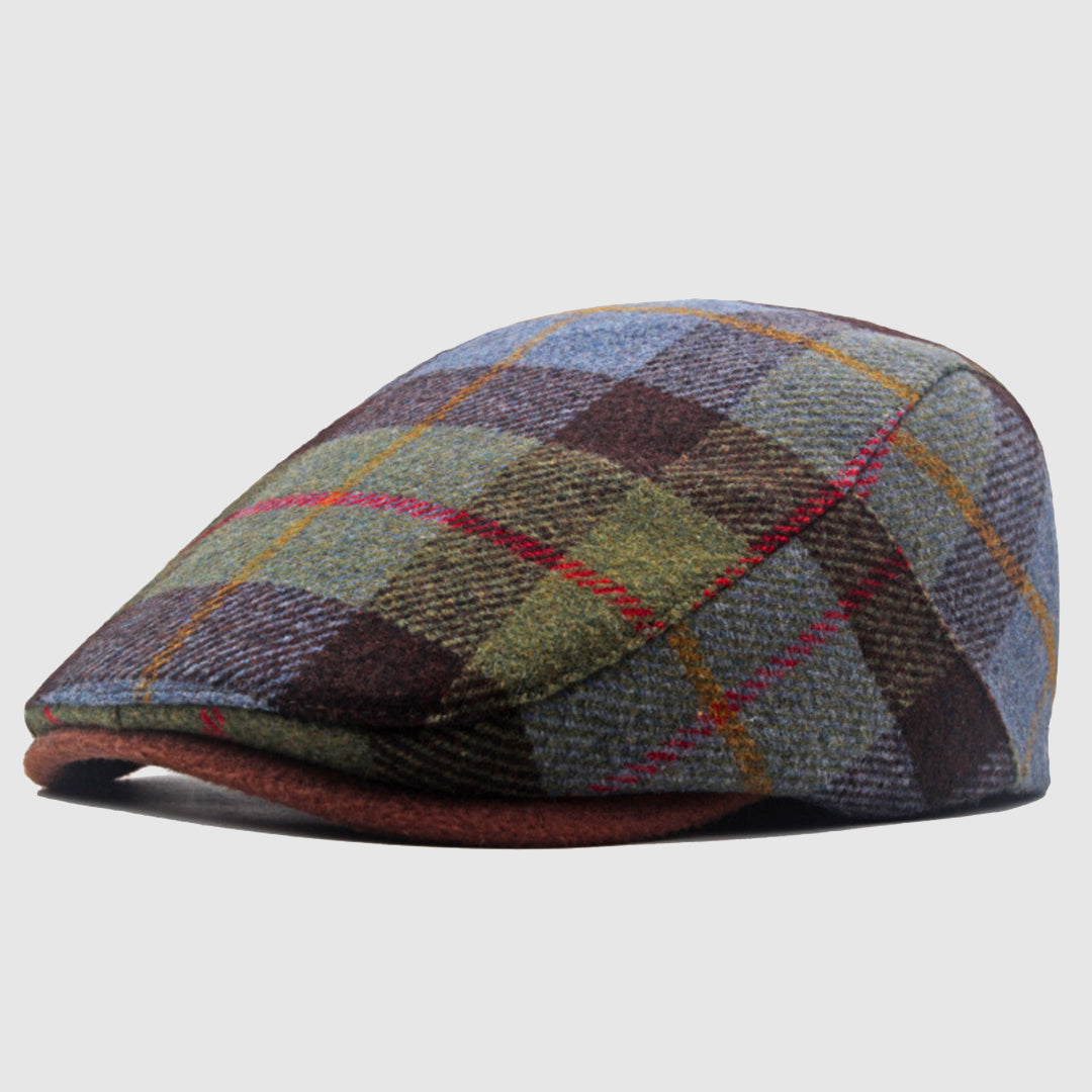 Plaid Flat Cap with Short Brim Cole Hampton