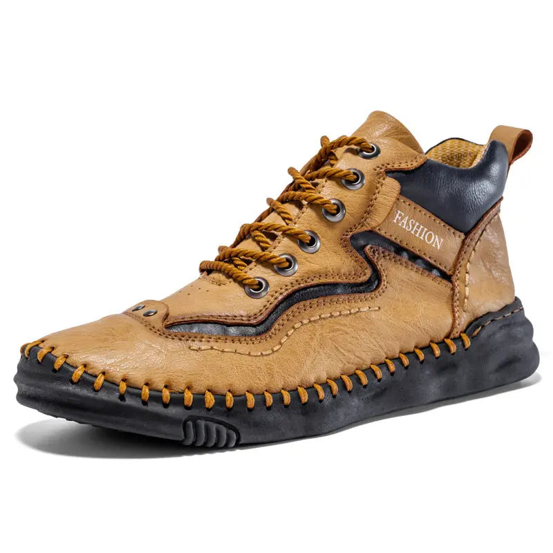 Retro Leather Mid-Top Boots for Men – Stylish & Durable Design