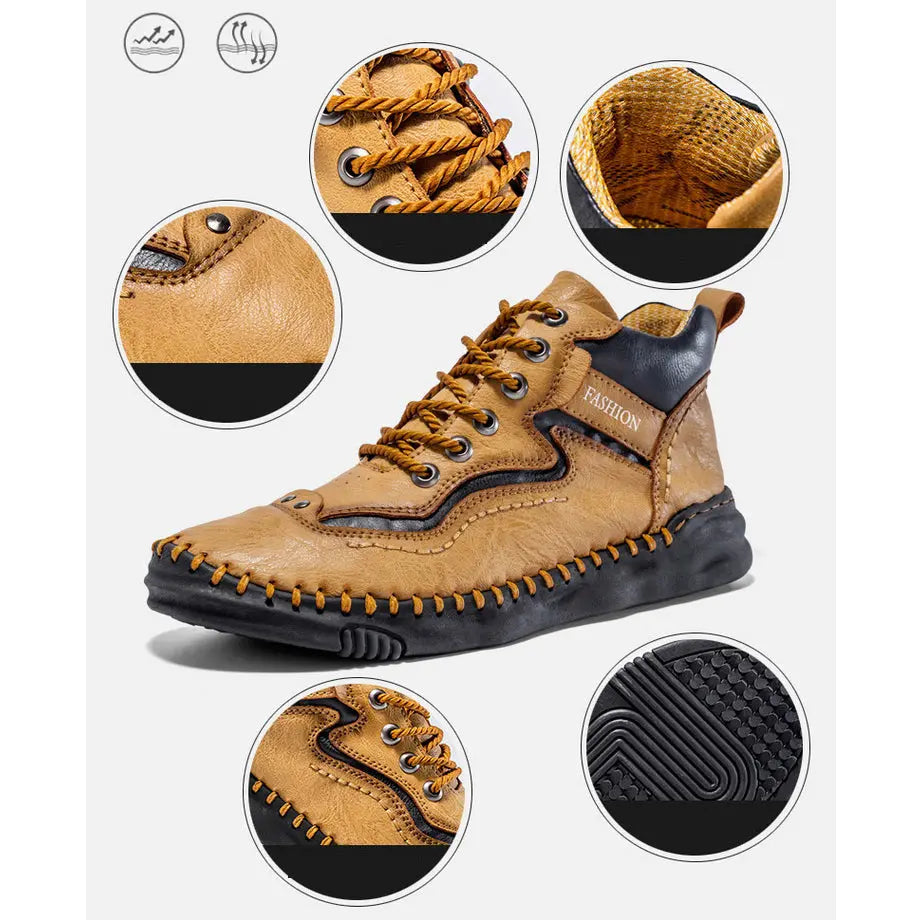 Retro Leather Mid-Top Boots for Men – Stylish & Durable Design